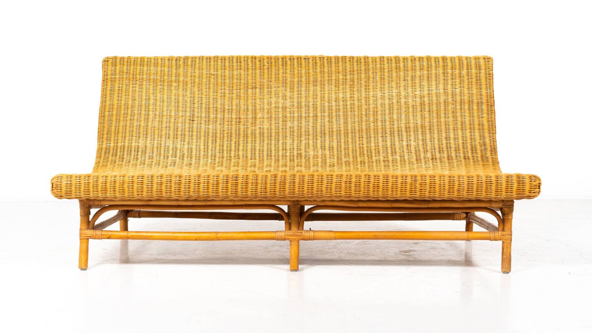 Mid-Century Modern Wicker Bench, Italy, 1970s