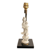 Ancien Pied Lampe Guan Yin Porcelaine Blanc Chine Déesse Asiatique