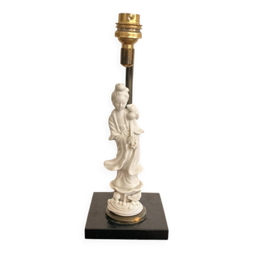Ancient Guan Yin Lamp Base White Porcelain China Asian Goddess
