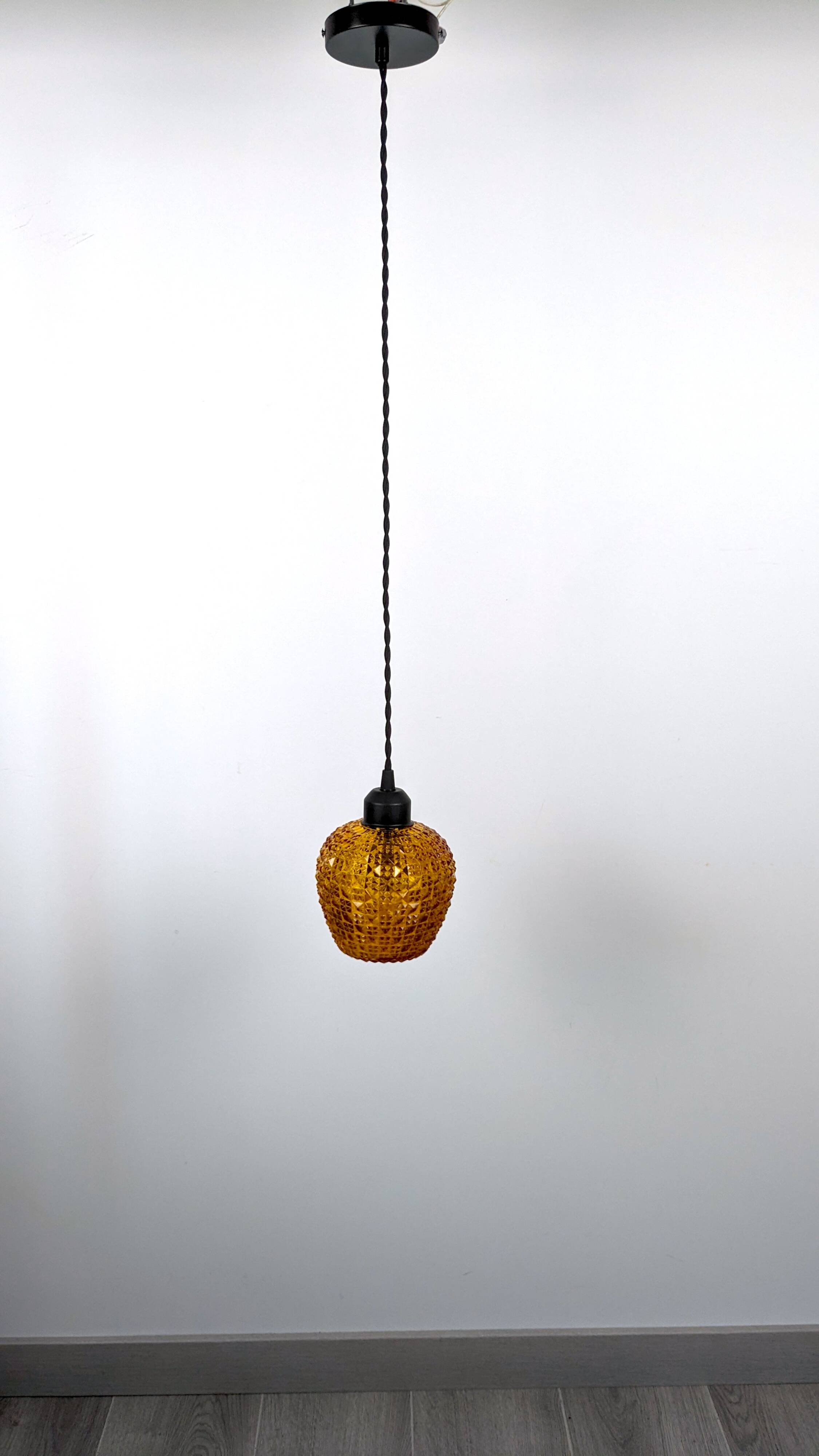 Vintage pendant light in ocher chiseled glass