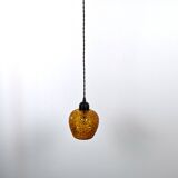Suspension vintage en verre ciselé ocre