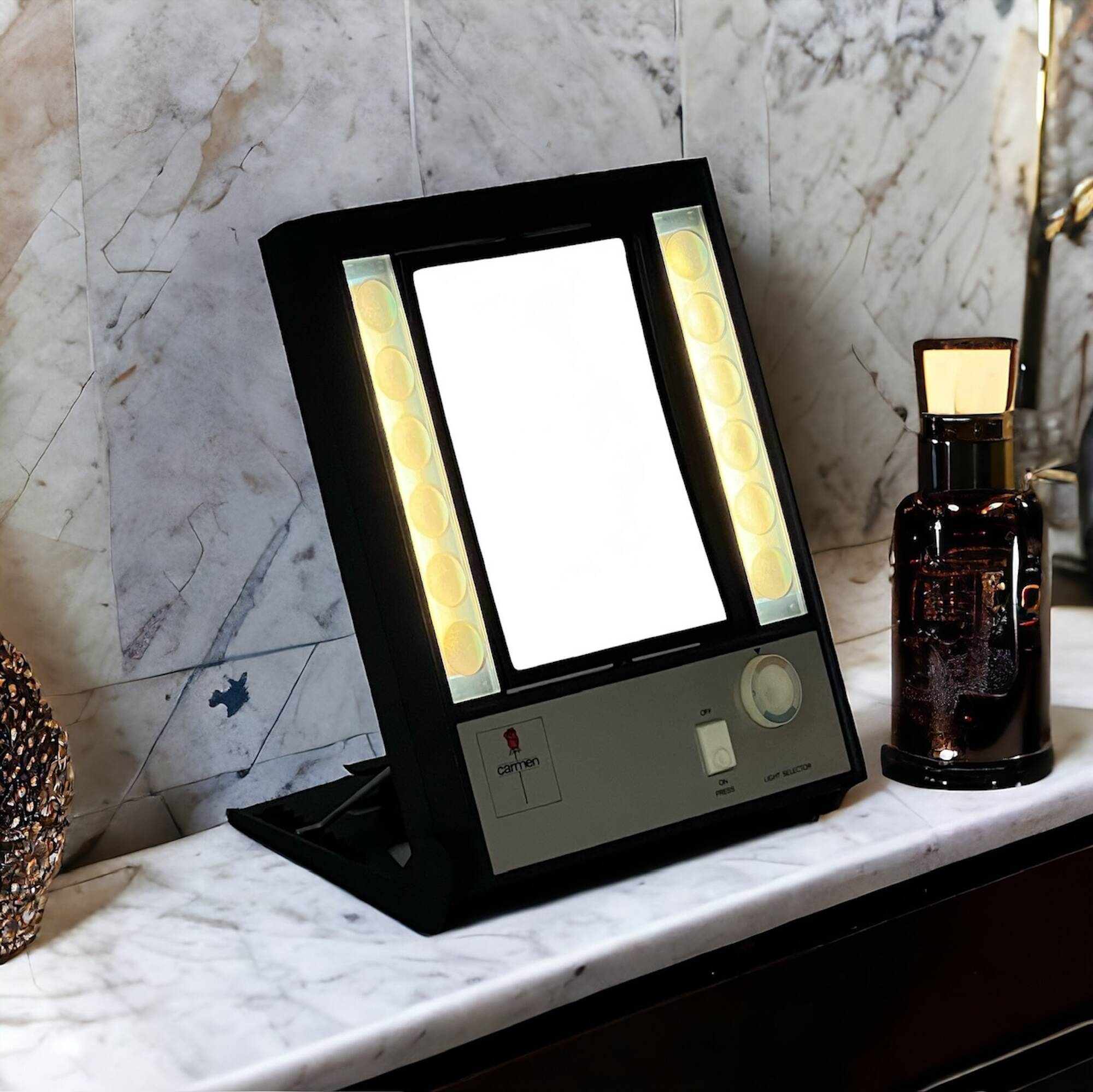 70s mirror with light, Carmen Denmark - MCM vintage