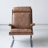 Vintage Swing Armchair and Stool in Leather by Reinhold Adolf for COR, 1970s, Set of 2  Vintage Swin