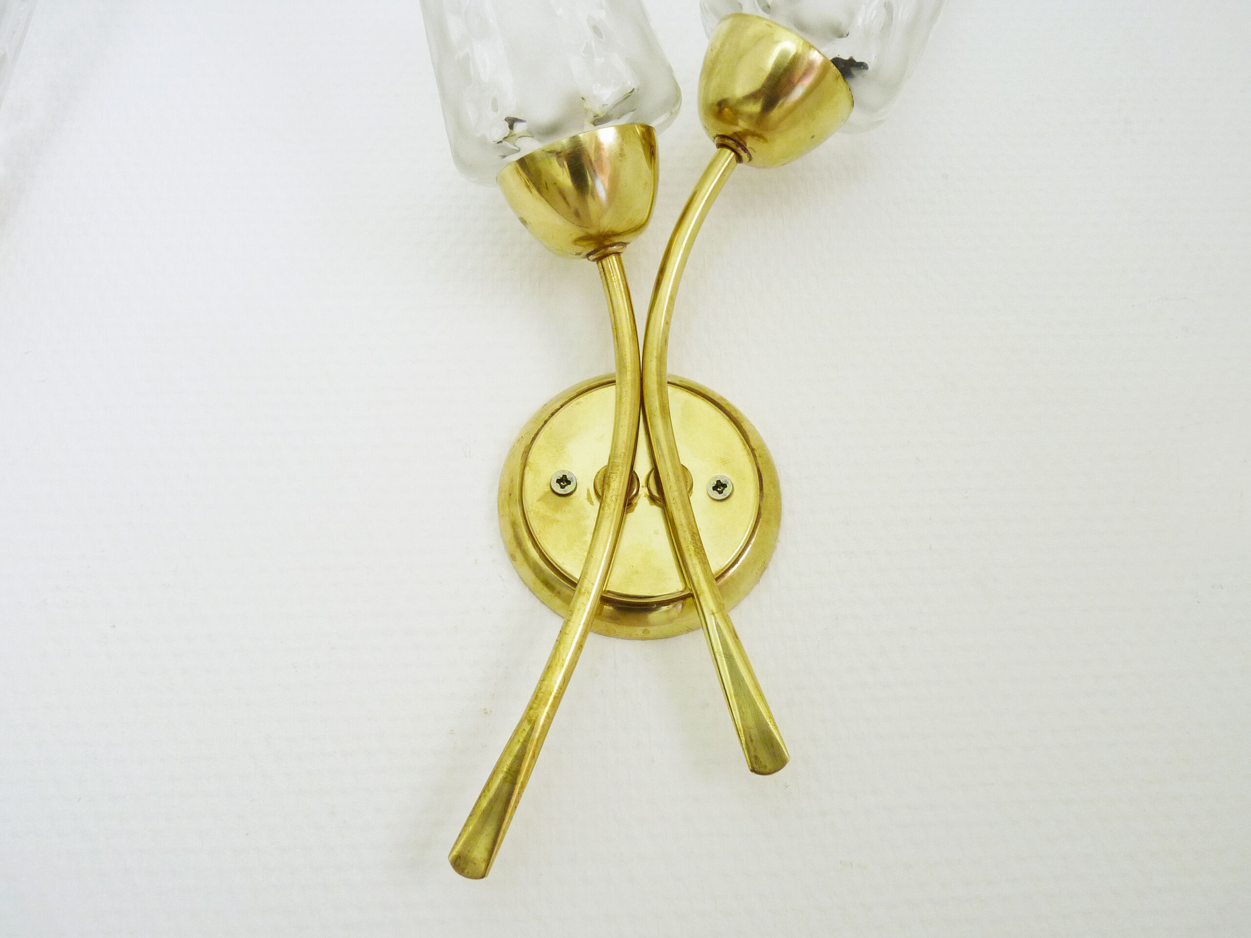 Pair of brass wall light double lights glass tubes. Year 50 60