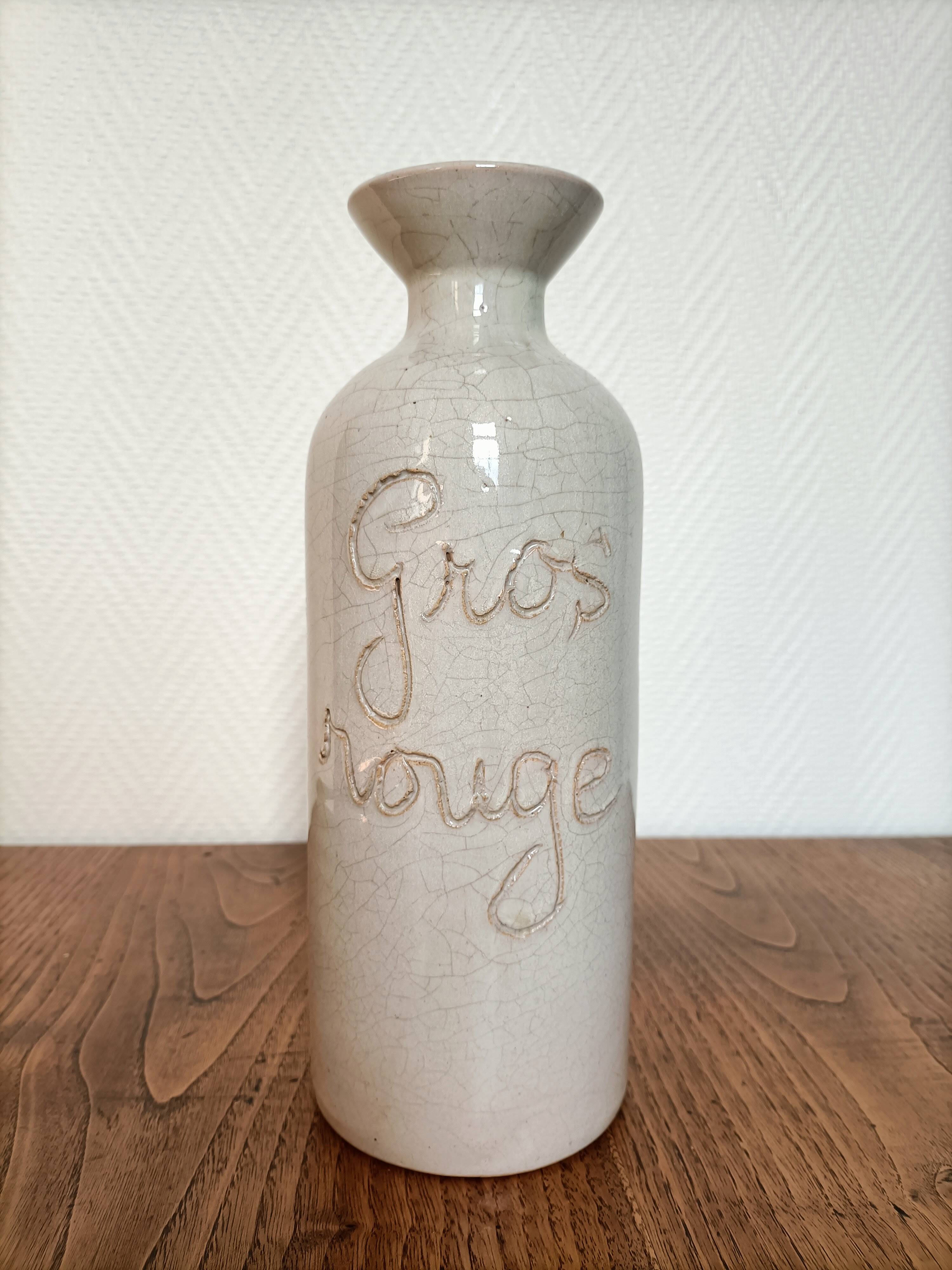 Large stoneware wine carafe with cork stopper