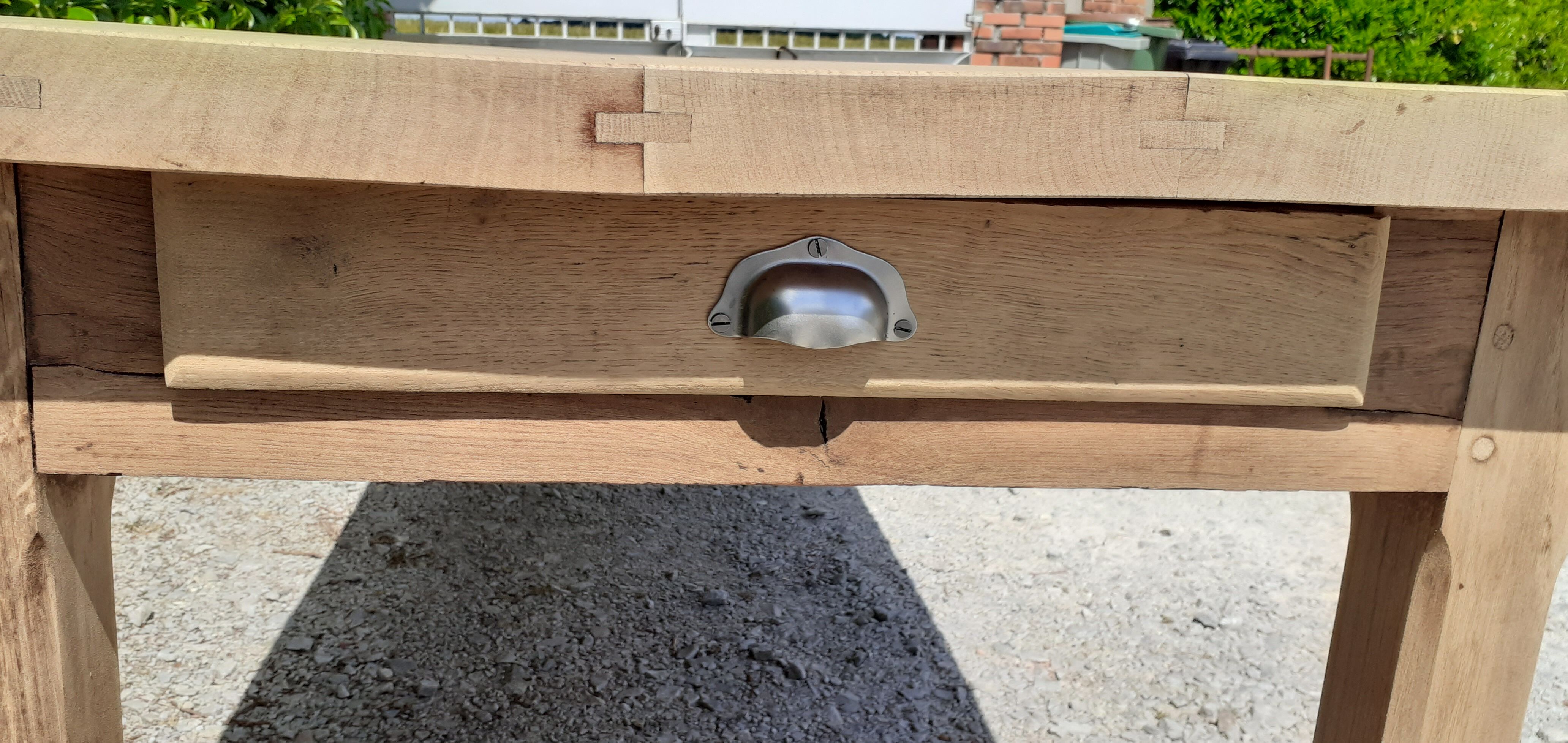 Solid oak farm table 1 rough wood drawer