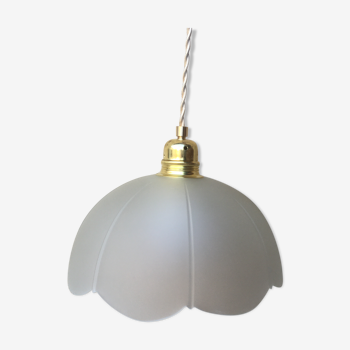 Vintage flower pendant lamp in frosted glass