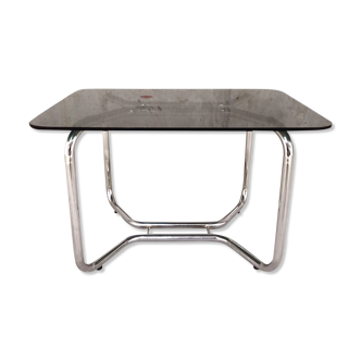 Table basse vintage en verre et métal chromé années 70