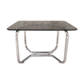 Vintage coffee table in glass and chrome metal 70s