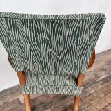 Pair of 50s Bridge armchairs vintage zebra pattern green