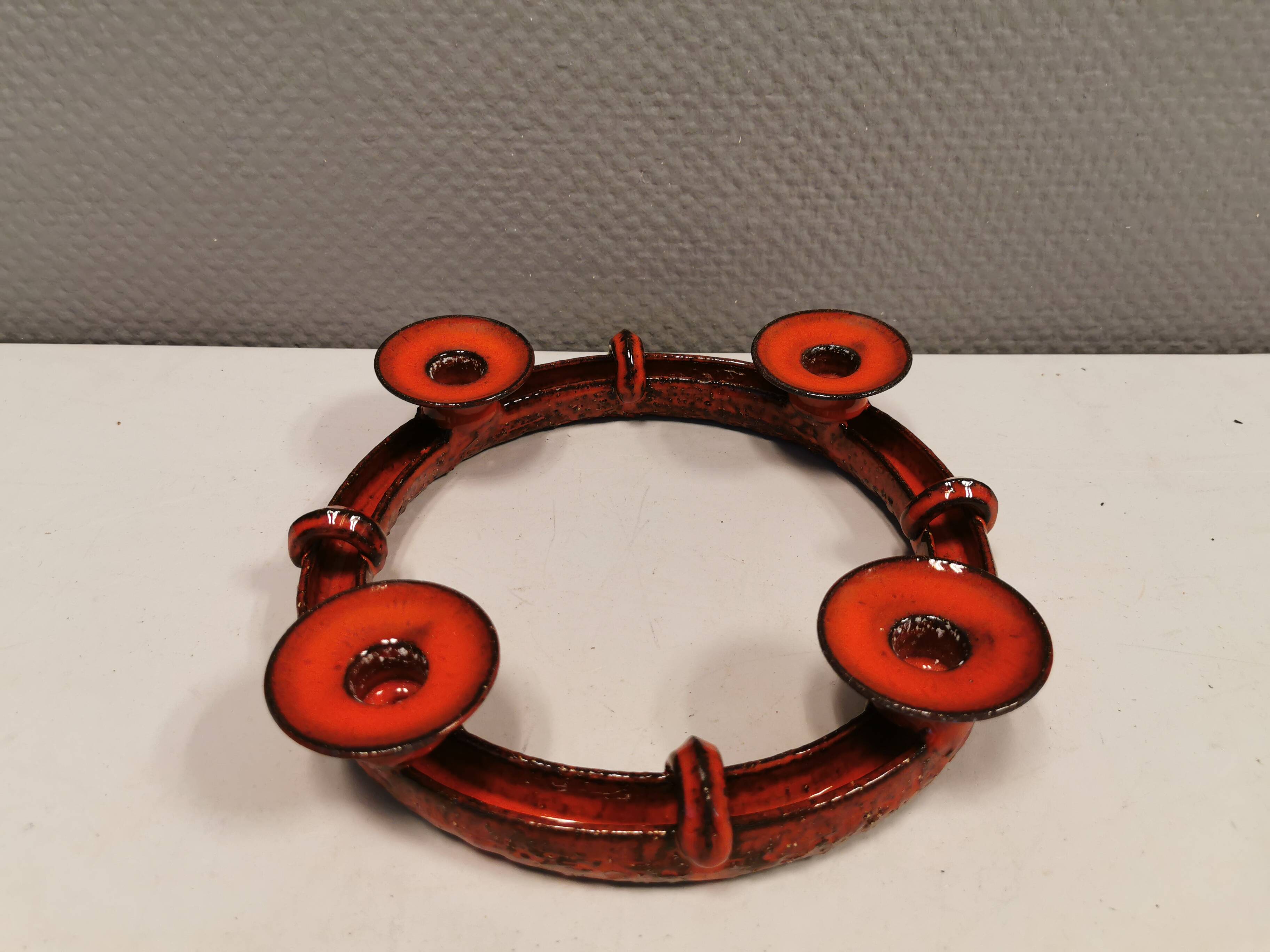 Candle holder in red ceramic, Danish from the 70s, perfect as an Advent candle holder for Christmas