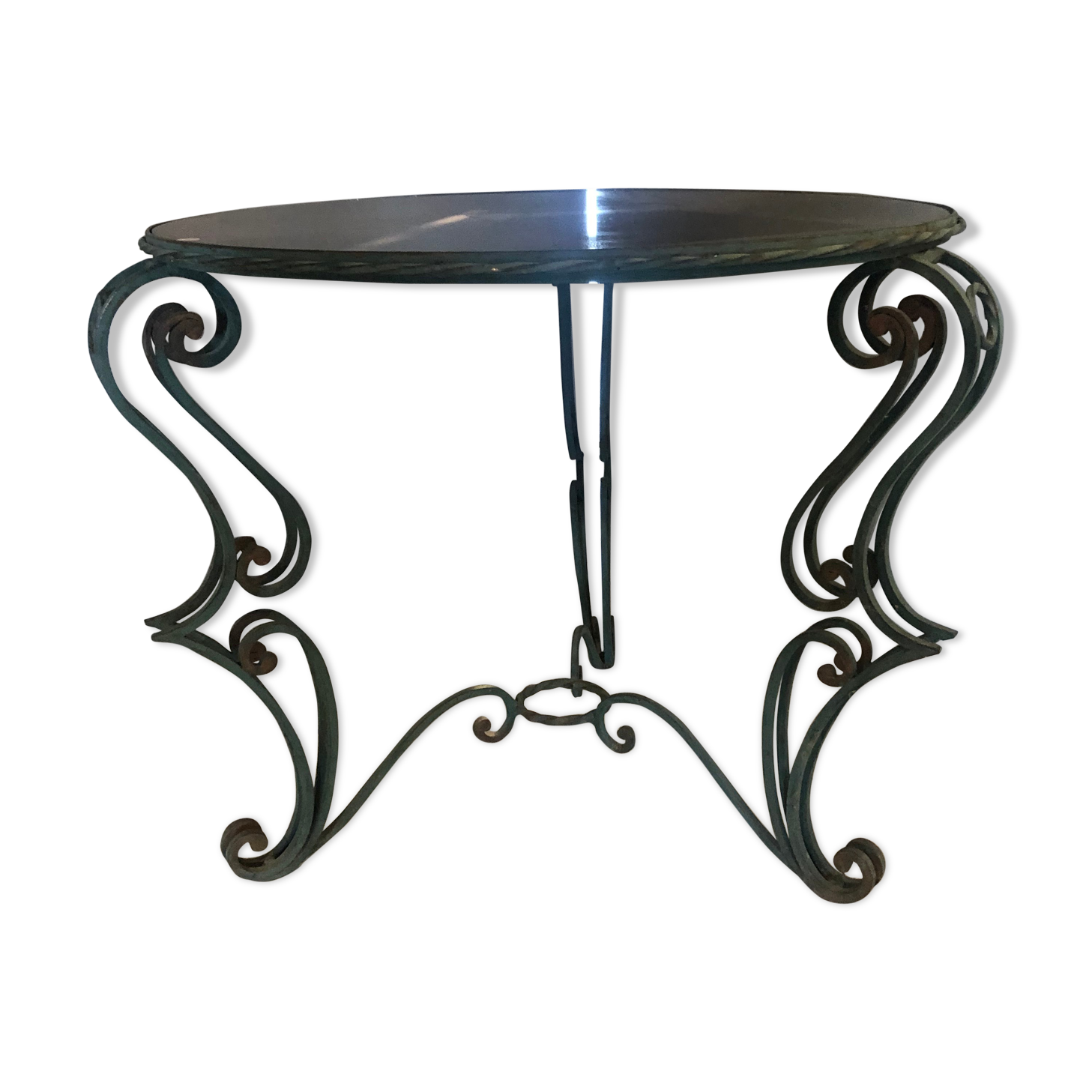 Table ronde avec plateau en verre