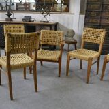 Set of 6 woven rope chairs by Adrien Audoux & Frida Minet for Vibo Versoul 1940's