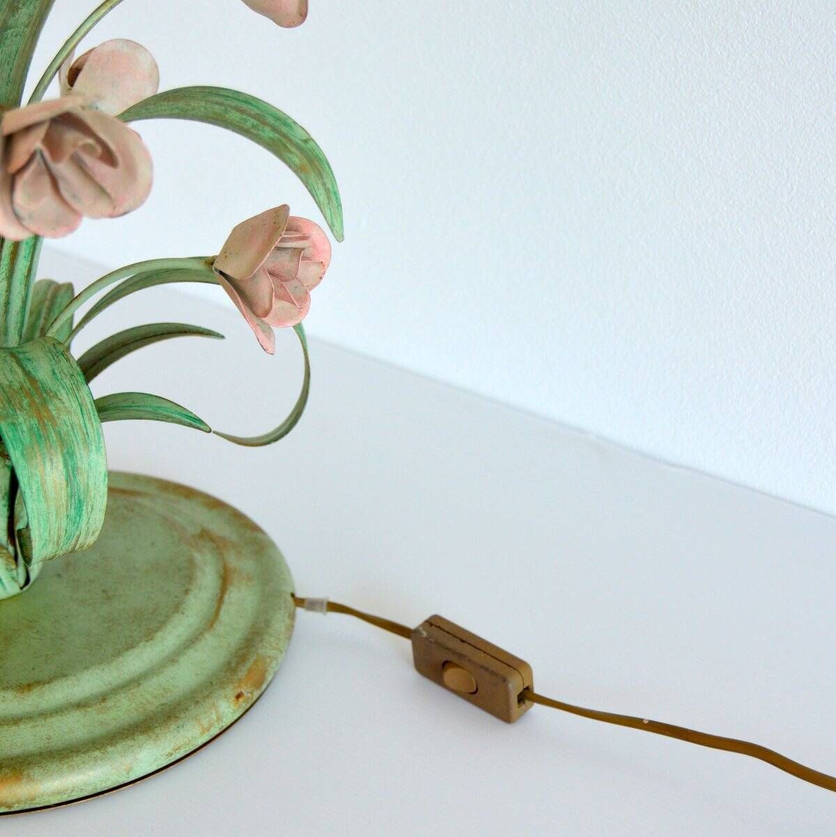 Lampe de table bouquet de fleurs / Roses fer forgé 1960 vintage