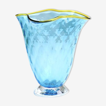 Vase en verre Murano bleu signé
