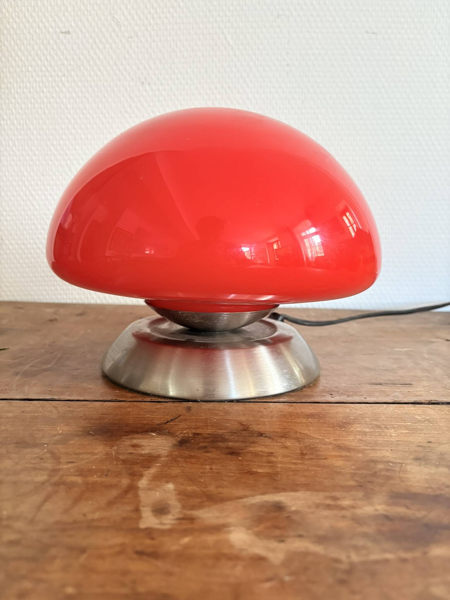 Mushroom Touch Lamp UFO Opaline Glass Red Vintage Design SPage Age