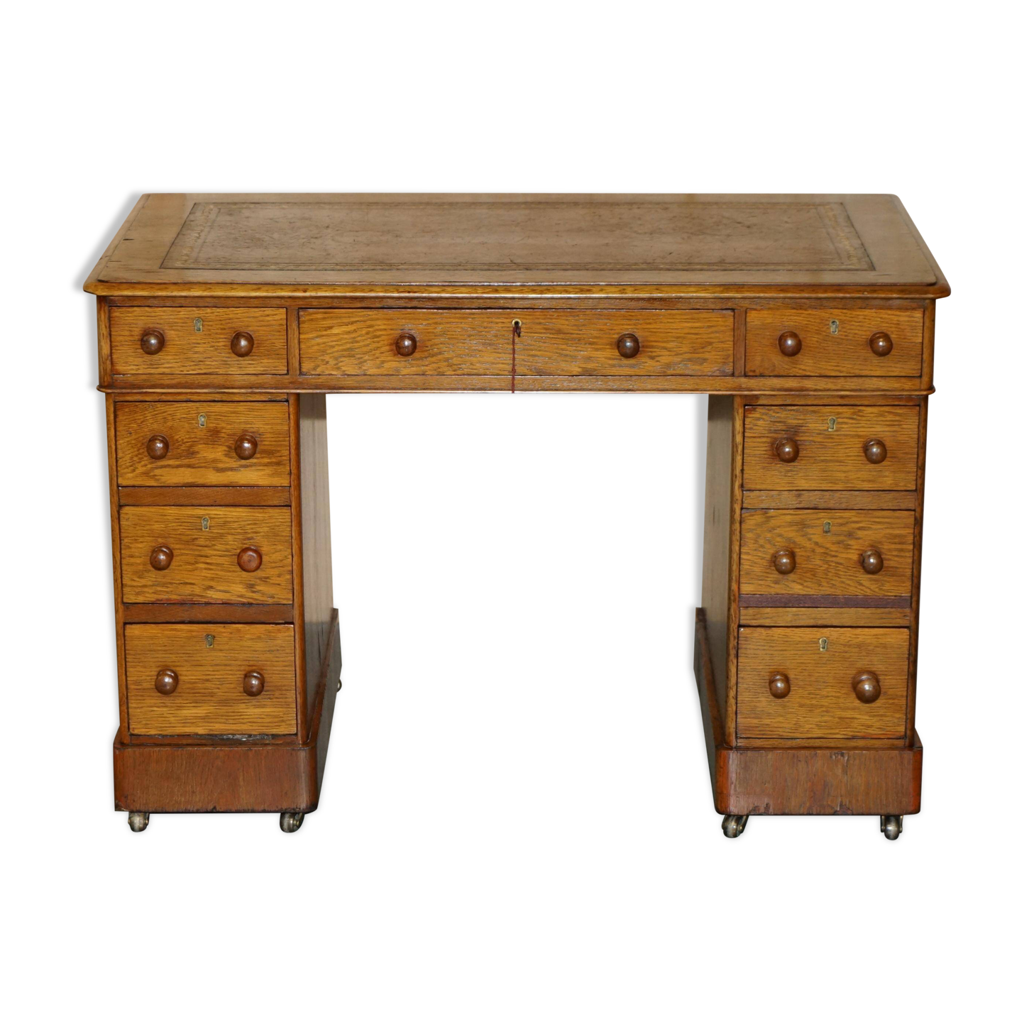 Victorian oak desk with hand-dyed leather.