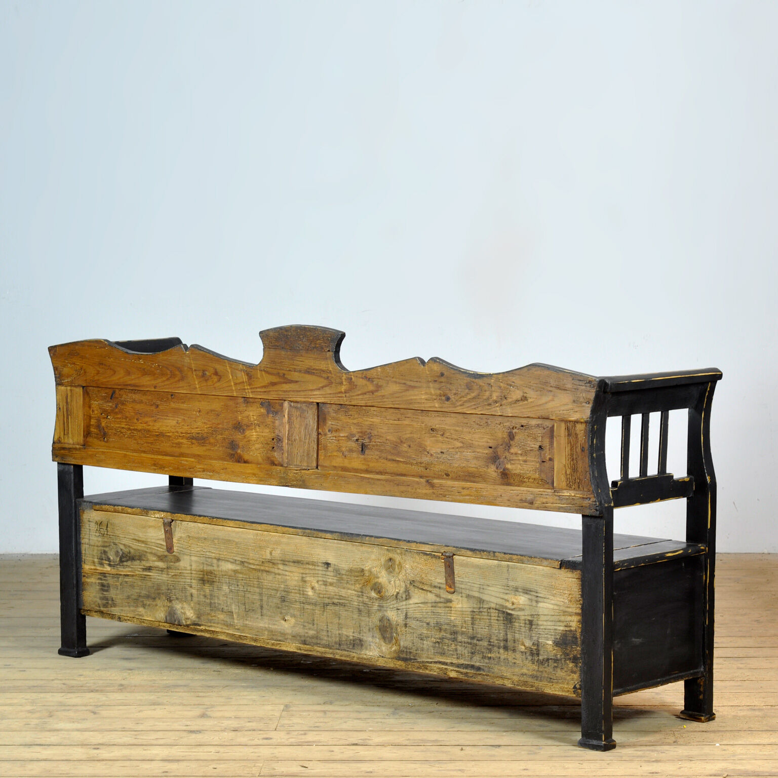 Antique pine drop-top bench, 1900s