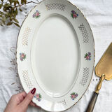 Plat oval vintage en faïence fleurie moulin des loups modèle "cordoue"