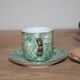 Set of 5 marbled porcelain coffee cups and saucers, hand-painted, with a gold rim.