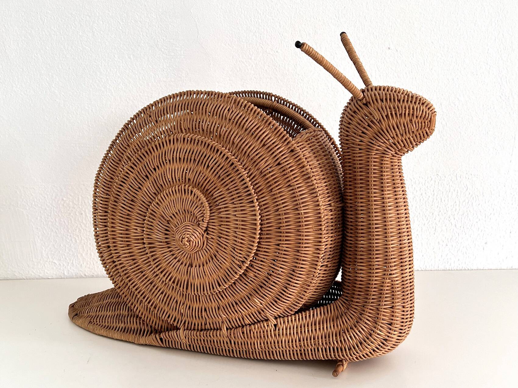 Italian Vintage Large Rattan Snail Basket, 1980s