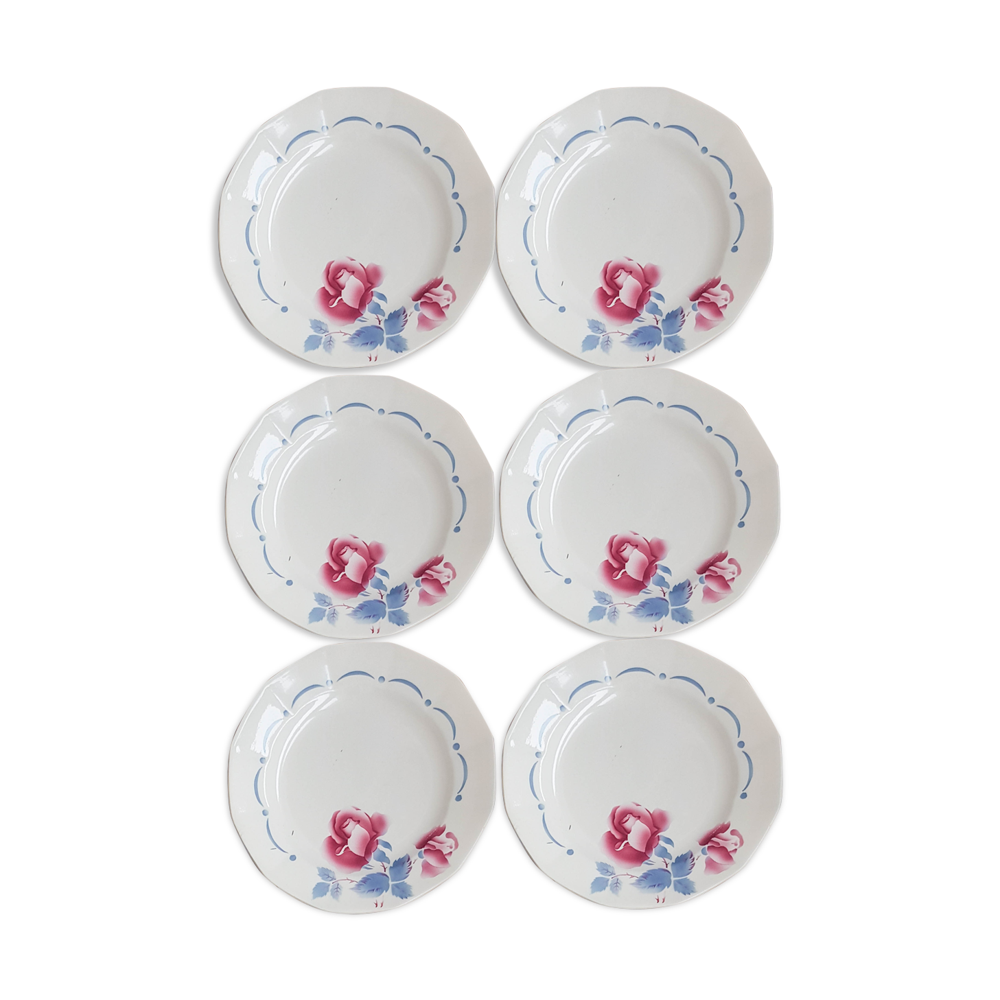 Lot of 6 dessert plates "boulogne" Digoin Sarreguemines
