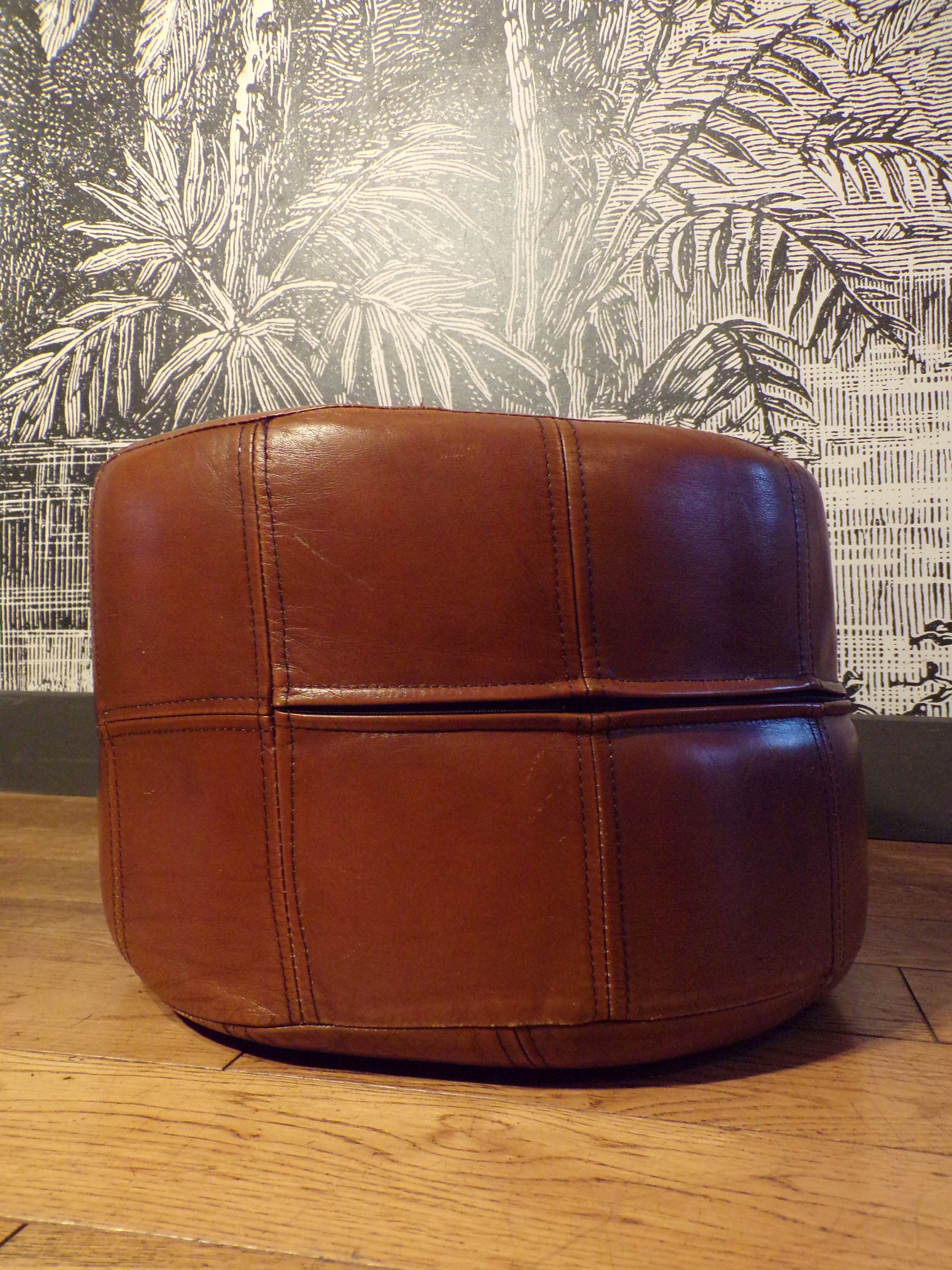 Vintage leather pouf