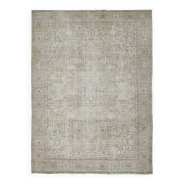 1970s Vintage Persian Handmade Wool Cotton Beige Area Rug 281x382