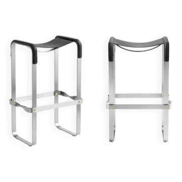 Pair of black metal stools without a backrest.