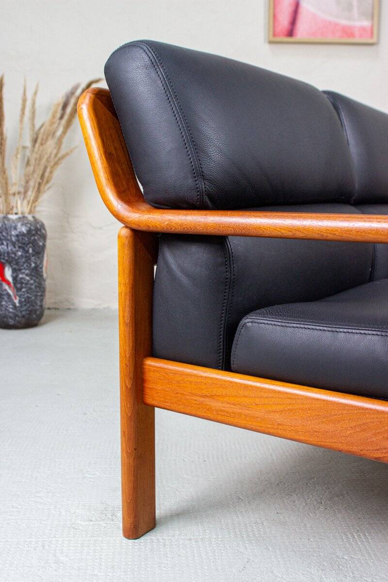 Vintage Two-Seater Teak and Leather Sofa by Olsen & Laursen, 1980s