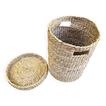 Grand panier à linge / coffre de rangement en jacinthe d'eau tressée couver