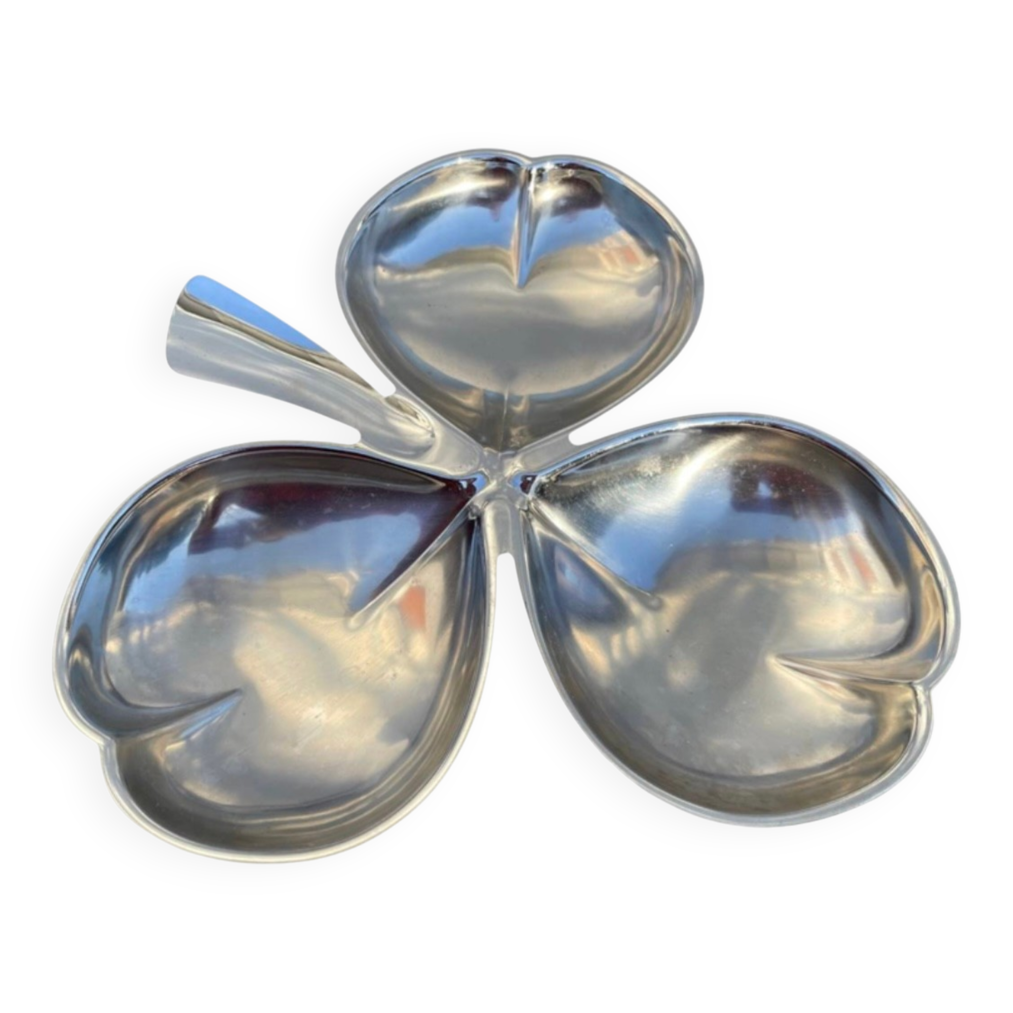Silver-plated metal clover-shaped trinket dish or tray