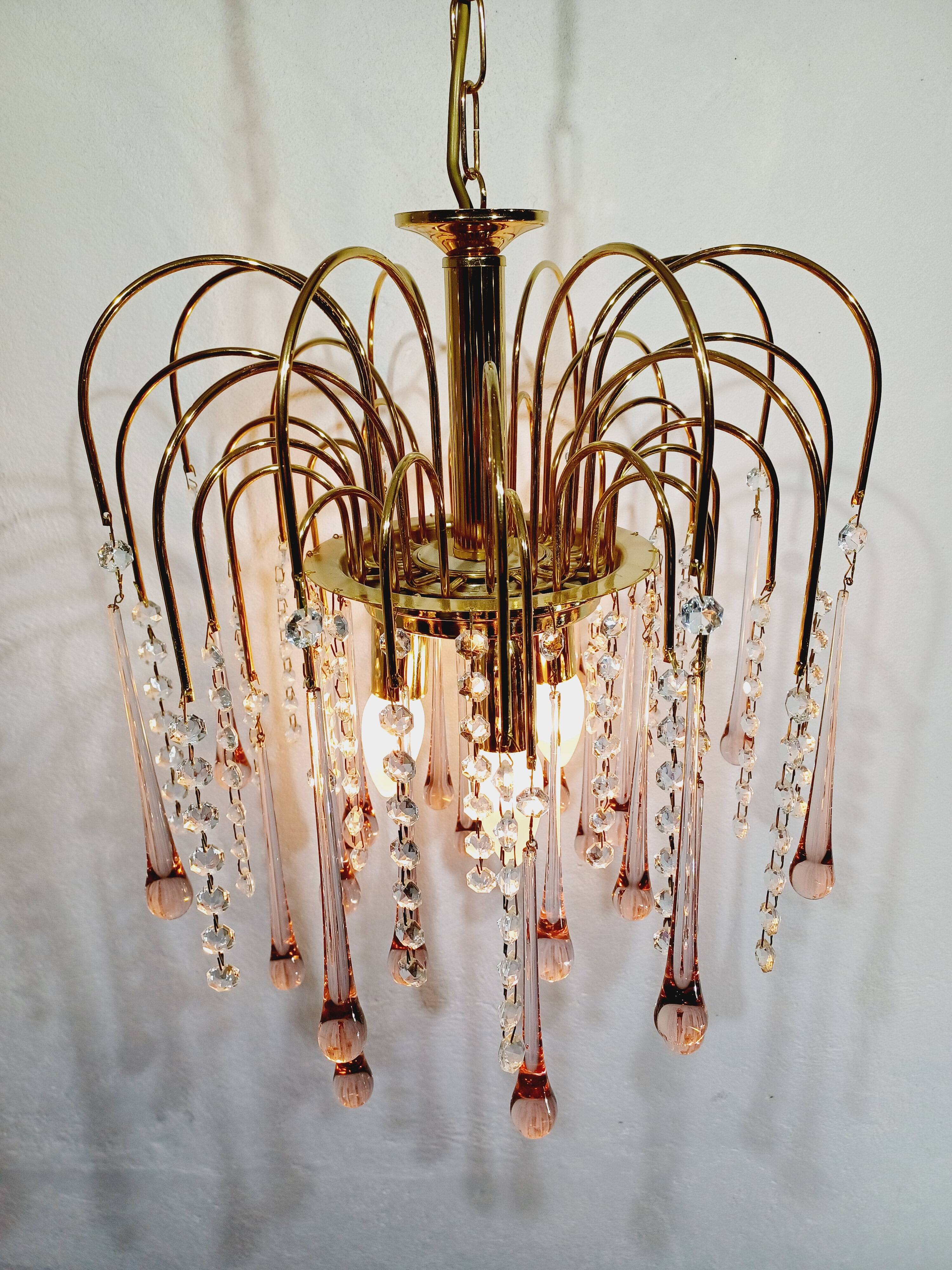Murano chandelier with pink tassels with 3 lights