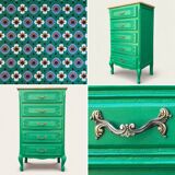 Vintage green oak chest of drawers from the 1960s.