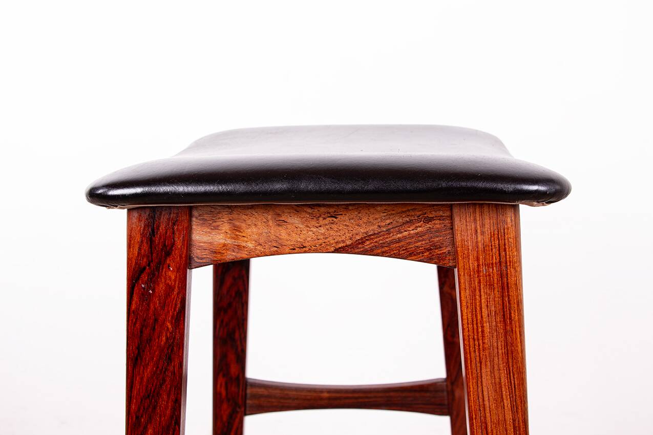 4 Danish high stools, rosewood and black leather, Knud Bent for Dyrlund.