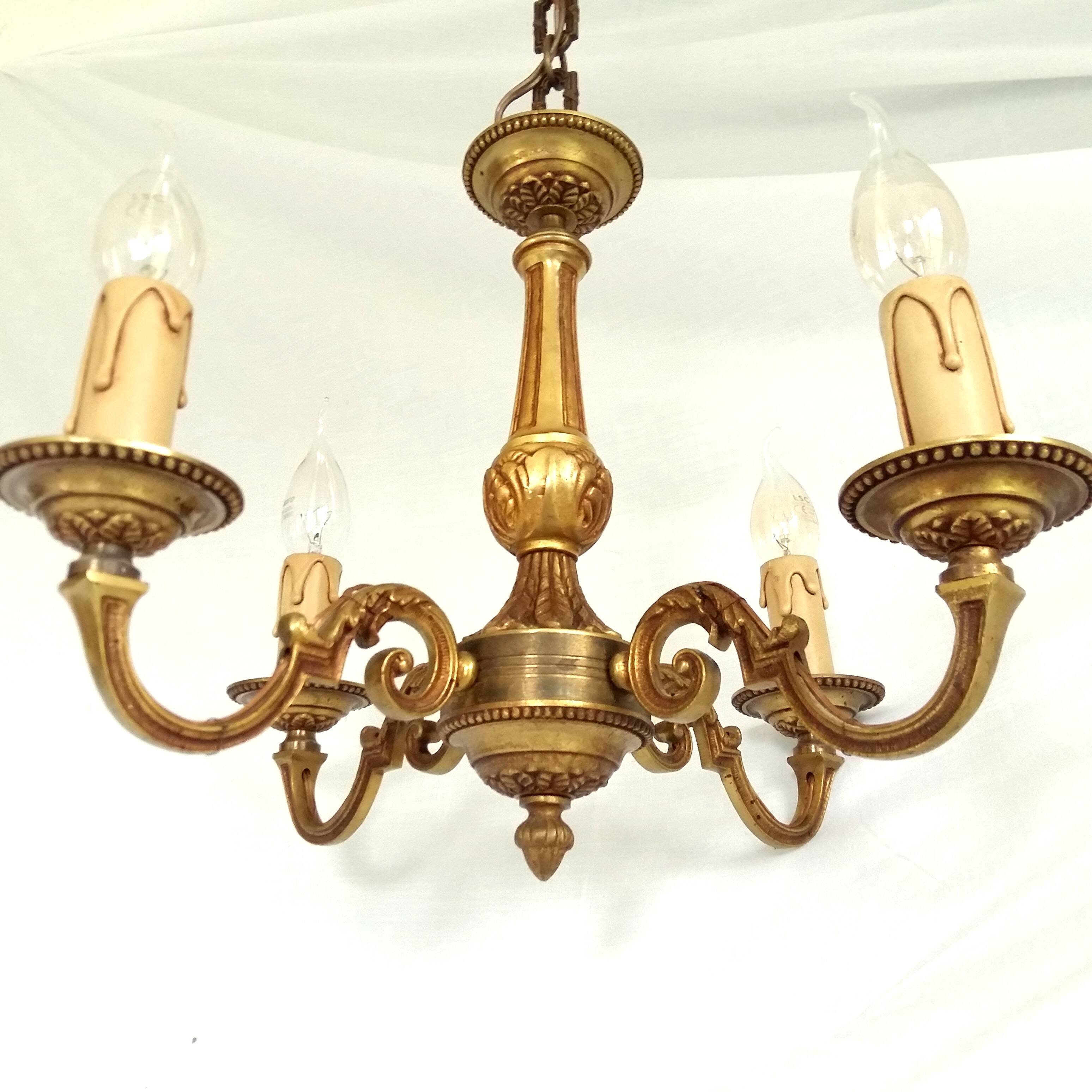 Four Arm Bronze Chandelier.  Bronze Ornate Rococo/Baroque/Louis XV Style Period Lighting