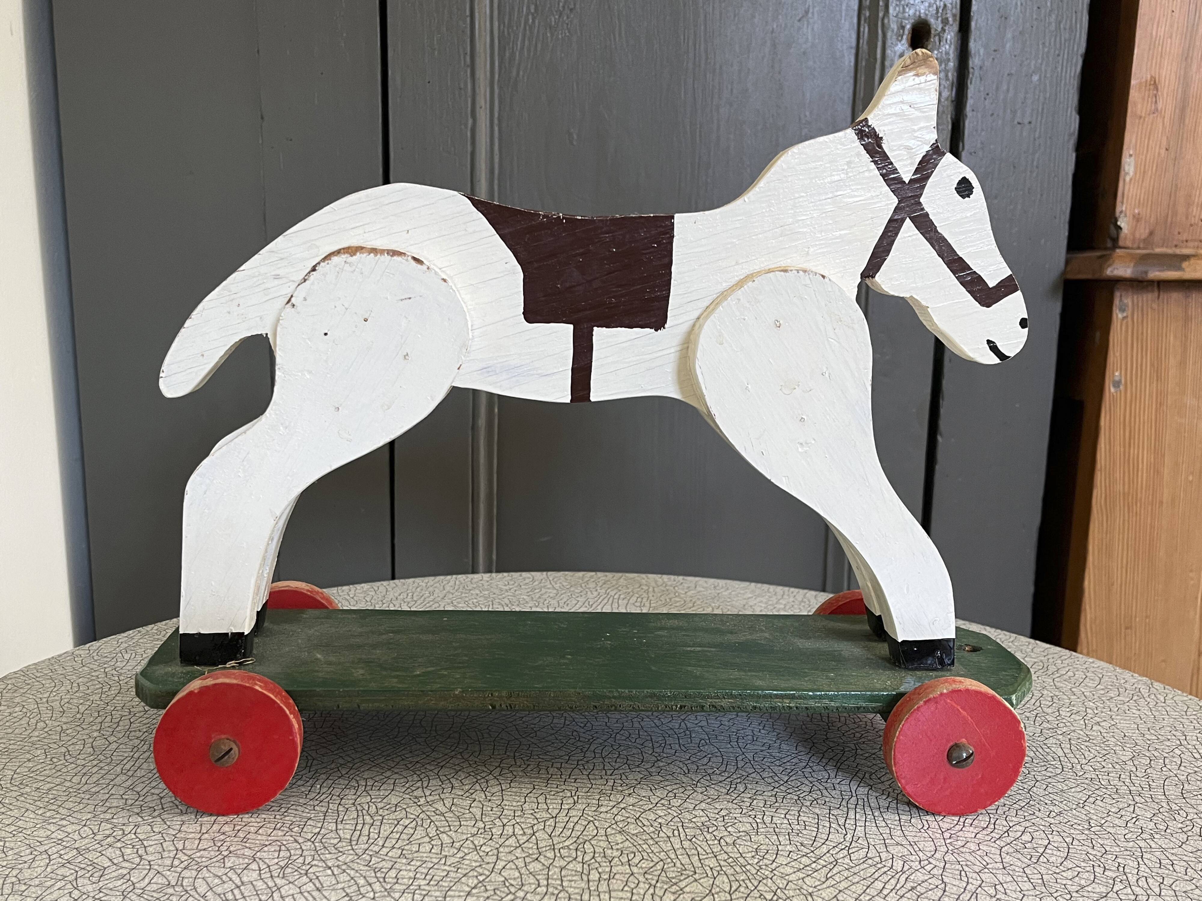 Horse to pull, antique wooden toy