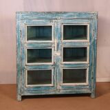 Antique Burmese teak sideboard with original blue and white patina