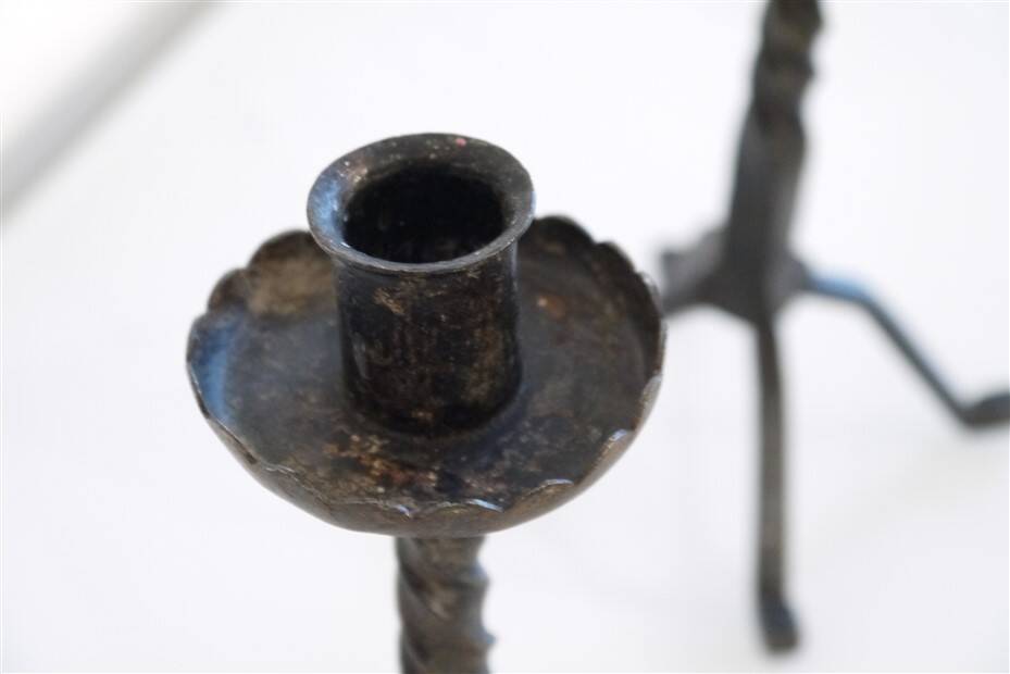 Pair of brutalist hammered iron candlesticks 1960