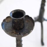 Pair of brutalist hammered iron candlesticks 1960