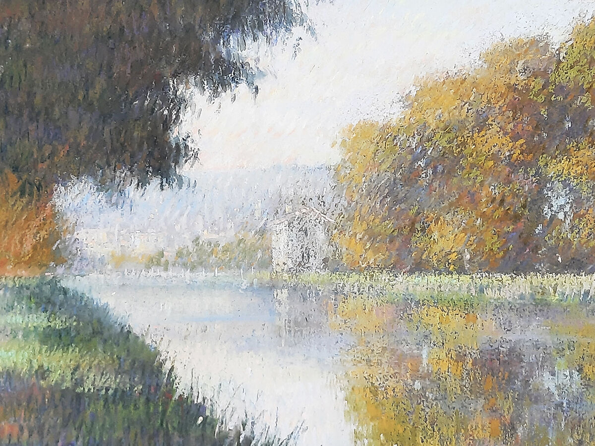 Pastel représentant un paysage au bord de l'eau par Gregory Davies