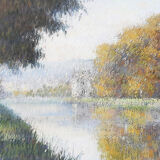 Pastel représentant un paysage au bord de l'eau par Gregory Davies