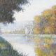 Pastel représentant un paysage au bord de l'eau par Gregory Davies