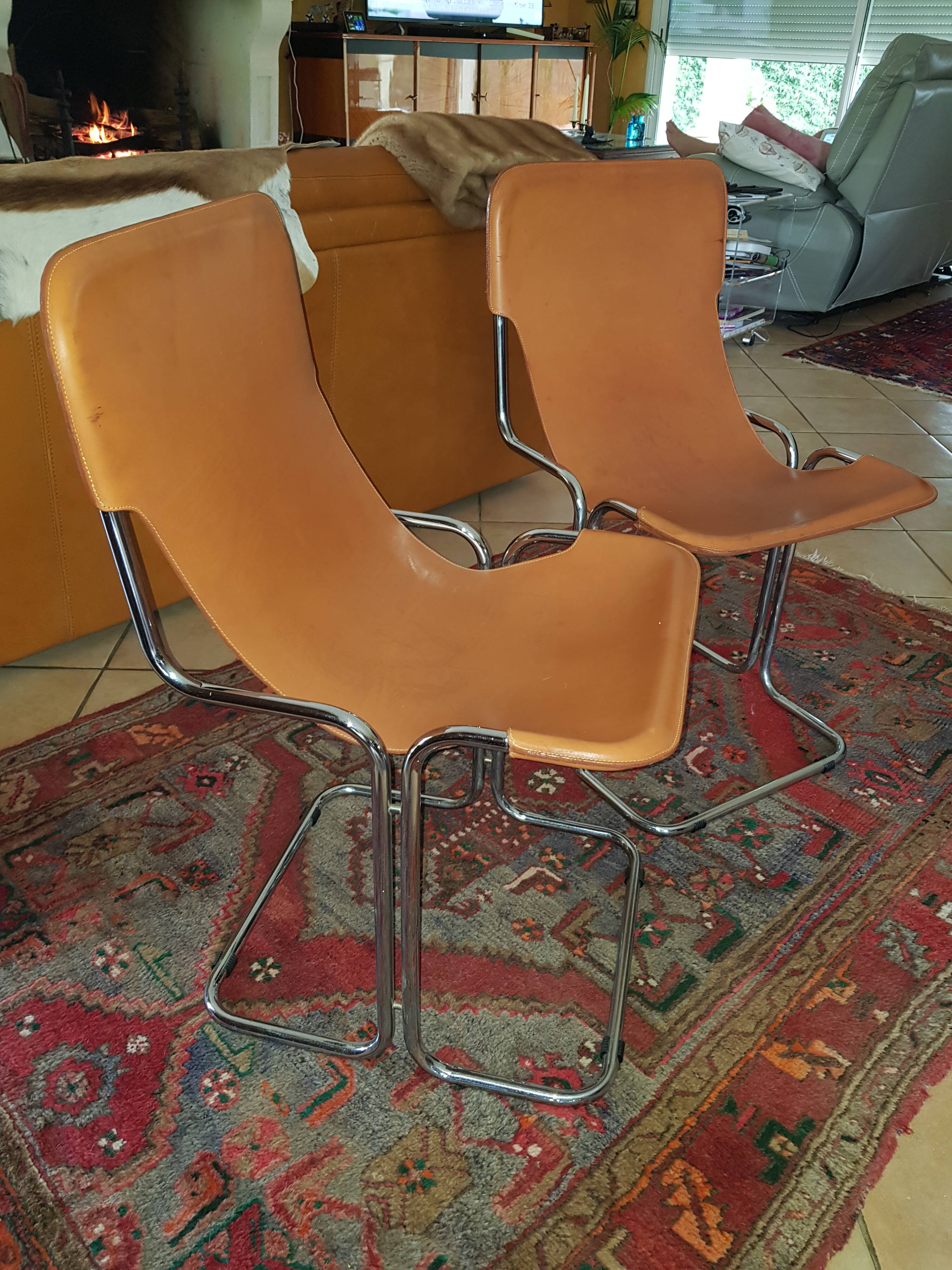 Leather and chrome chairs 1970