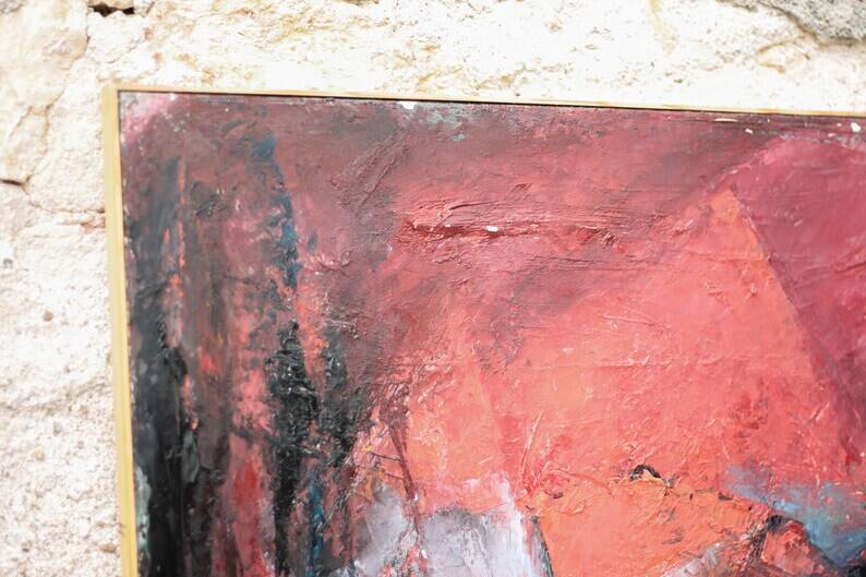 Oil on canvas signed Monique Humbert, abstract composition, wall painting, interior decoration.