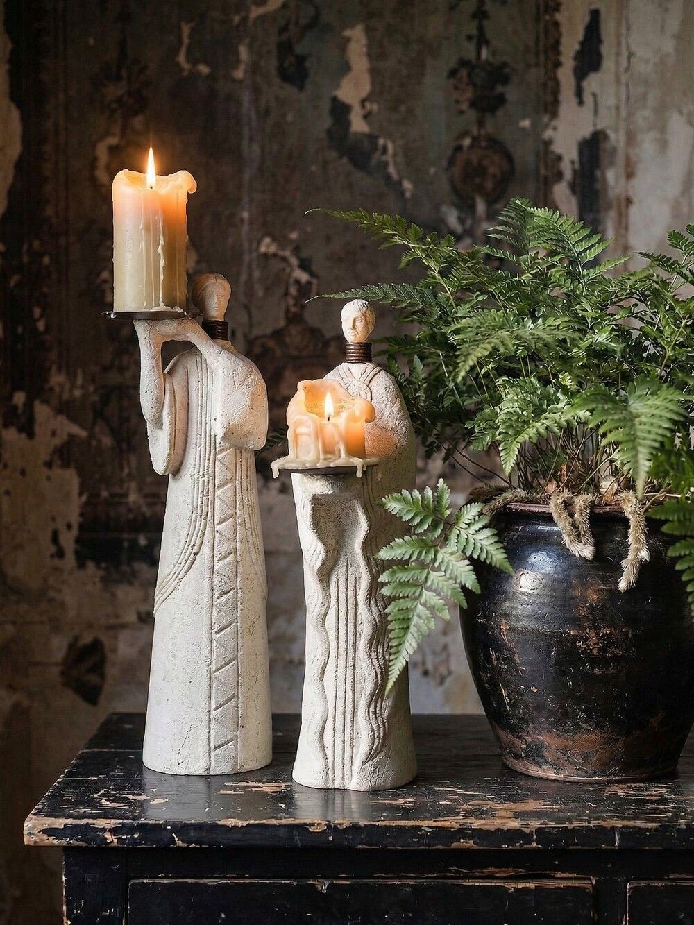 Pair of candlesticks "Akwe Priestesses" contemporary African Holländer style