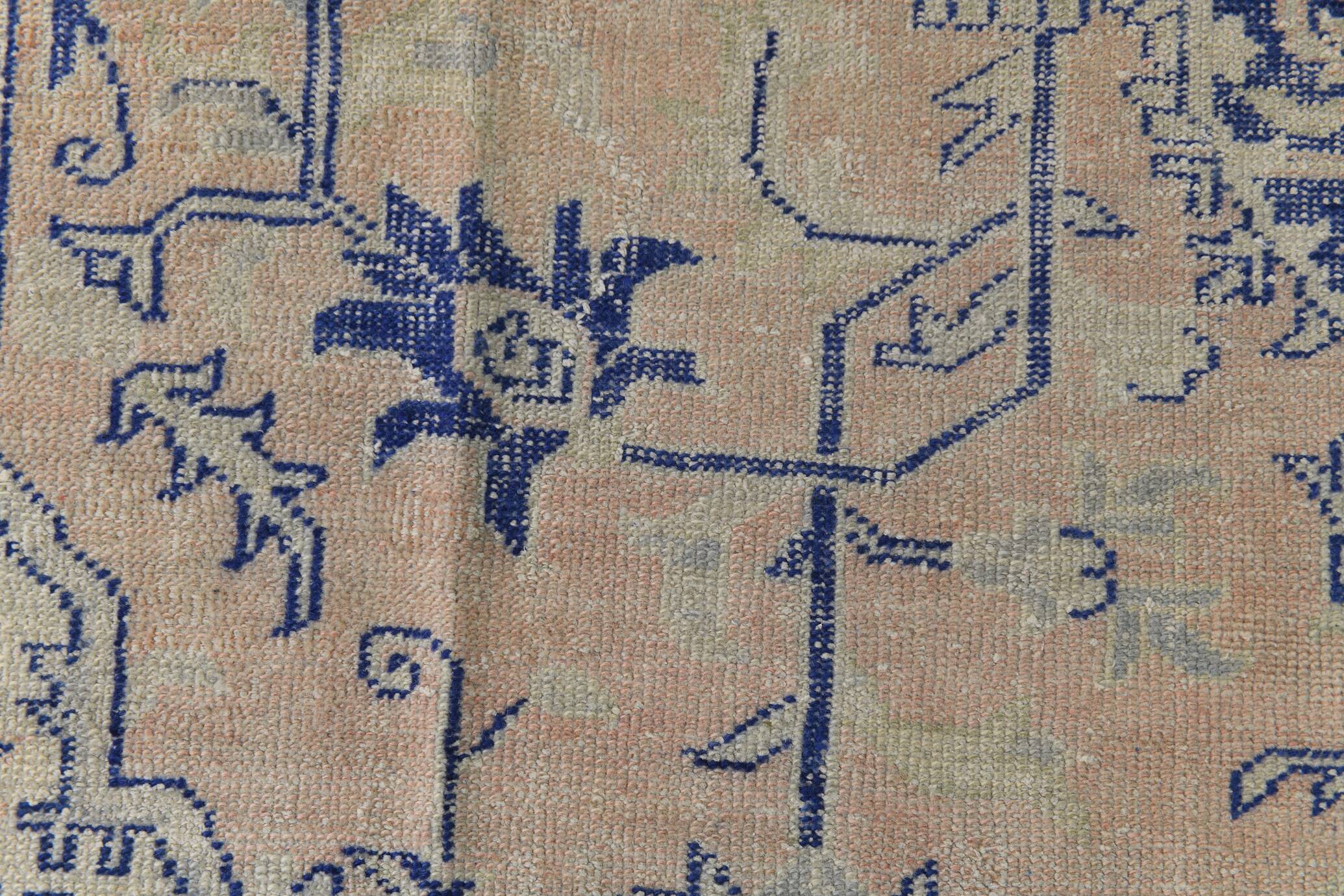 Vintage Blue & Sand Beige Large Persian Rug, 246x344Cm