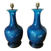 Pair of blue ceramic lamps