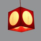 Red space age pendant lamp in plastic - 1970s lighting