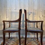 Paire de larges fauteuils cannés d'époque Art Nouveau